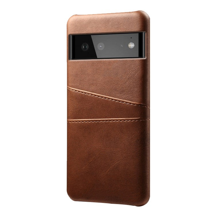 KSQ PU Leather + PC Combo Durable Anti-fall Dual Back Card Slots Design Hard Phone Shell for Google Pixel 6 - Brown