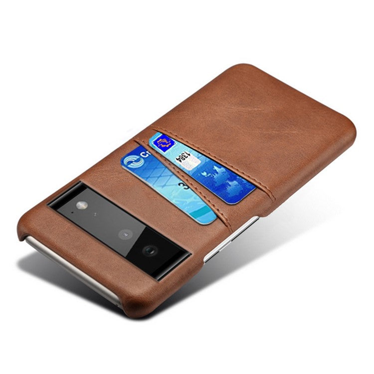 KSQ PU Leather + PC Combo Durable Anti-fall Dual Back Card Slots Design Hard Phone Shell for Google Pixel 6 - Brown