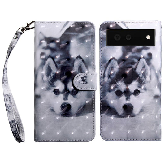 3D Pattern Printing Soft PU Leather Stand Magnetic Flip Wallet Phone Case with Strap for Google Pixel 6 - Dog