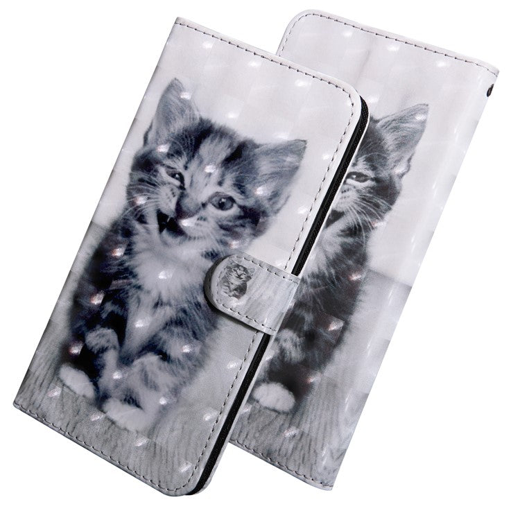 3D Pattern Printing Soft PU Leather Stand Magnetic Flip Wallet Phone Case with Strap for Google Pixel 6 - Cat