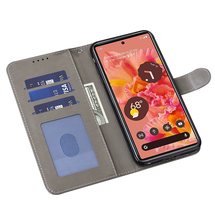 Anti-scratch Elk and Tree Pattern Imprinted Wallet Leather Phone Case Stand Shell for Google Pixel 6 Pro - Grey