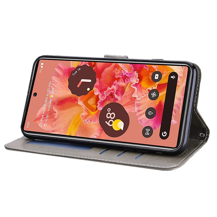 Anti-scratch Elk and Tree Pattern Imprinted Wallet Leather Phone Case Stand Shell for Google Pixel 6 Pro - Grey