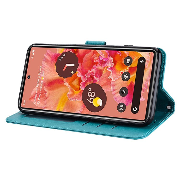 Anti-scratch Elk and Tree Pattern Imprinted Wallet Leather Phone Case Stand Shell for Google Pixel 6 Pro - Blue
