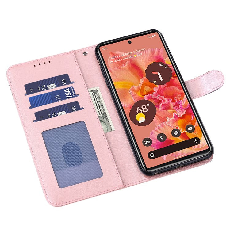 Anti-scratch Stand Phone Cover Imprinted Elk and Tree Pattern Wallet Leather Phone Case for Google Pixel 6 - Pink