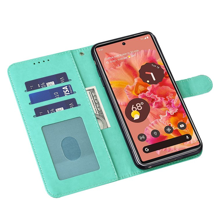 Anti-scratch Stand Phone Cover Imprinted Elk and Tree Pattern Wallet Leather Phone Case for Google Pixel 6 - Green