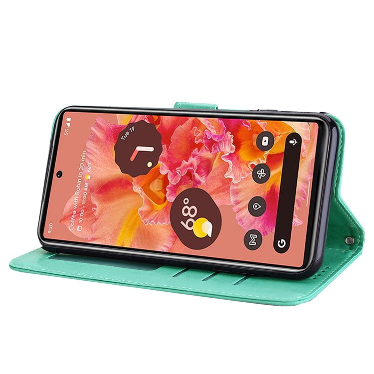 Anti-scratch Stand Phone Cover Imprinted Elk and Tree Pattern Wallet Leather Phone Case for Google Pixel 6 - Green