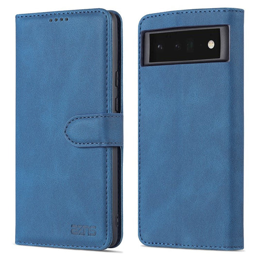 AZNS TPU+PU Leather Wallet Stand Phone Case Well-protected Flip Phone Shell for Google Pixel 6 Pro - Blue