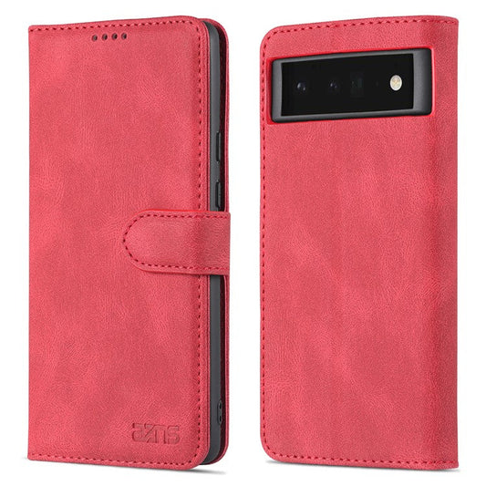 AZNS TPU+PU Leather Wallet Stand Phone Case Well-protected Flip Phone Shell for Google Pixel 6 Pro - Red