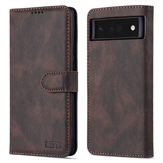 AZNS TPU+PU Leather Wallet Stand Phone Case Well-protected Flip Phone Shell for Google Pixel 6 Pro - Brown