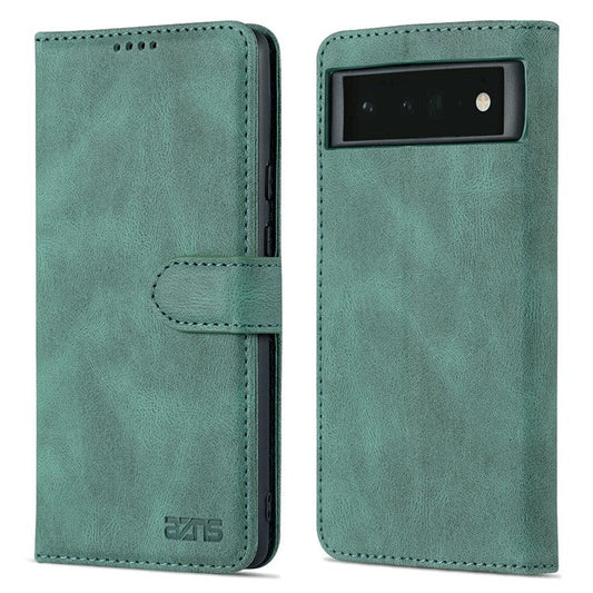 AZNS TPU+PU Leather Wallet Stand Phone Case Well-protected Flip Phone Shell for Google Pixel 6 Pro - Green