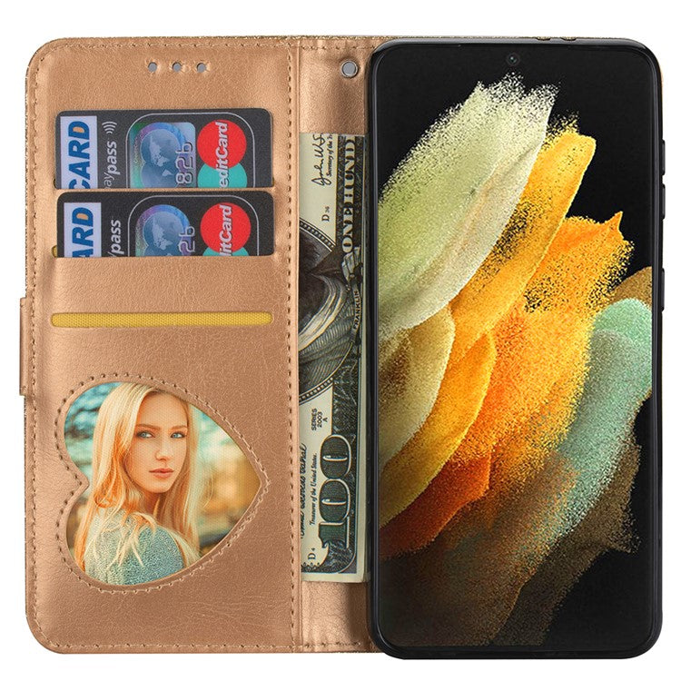 Glitter Sequins Magnetic Clasp Well-protected Anti-shock Zipper Pocket Wallet Flip Leather Phone Cover with Stand for Google Pixel 6 - Gold