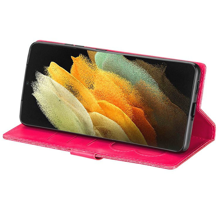 Glitter Sequins Magnetic Clasp Well-protected Anti-shock Zipper Pocket Wallet Flip Leather Phone Cover with Stand for Google Pixel 6 - Rose