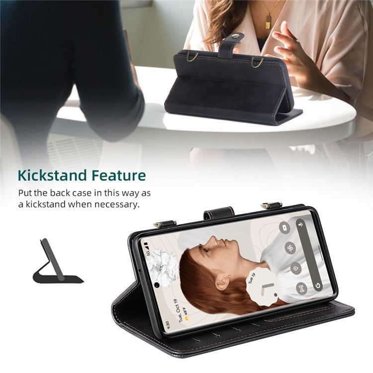 MEGSHI 020 Series Magnetic Detachable Design Shockproof PU Leather TPU Wallet Cover Scratch-resistant Shoulder Bag for Google Pixel 6 Pro - Black