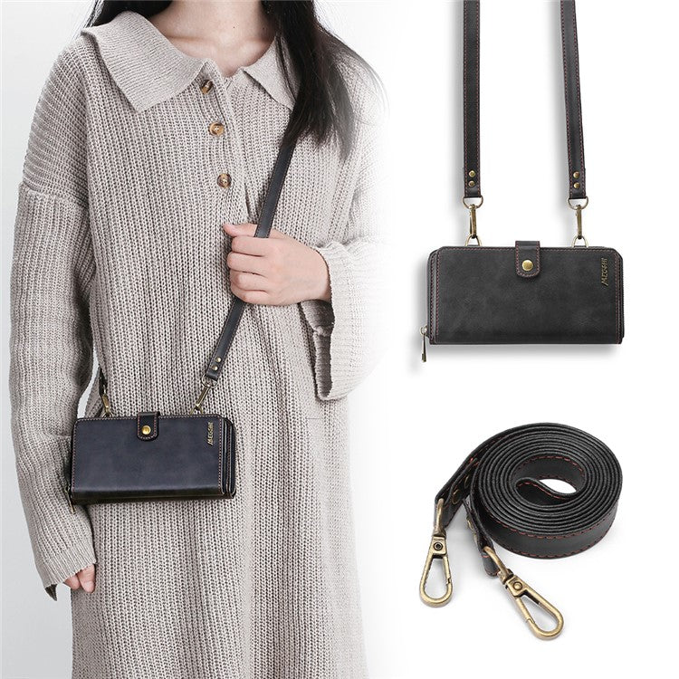 MEGSHI 020 Series Magnetic Detachable Design Shockproof PU Leather TPU Wallet Cover Scratch-resistant Shoulder Bag for Google Pixel 6 Pro - Black