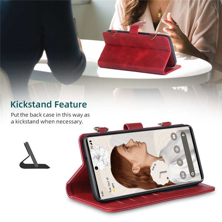 MEGSHI 020 Series Wallet Magnetic Detachable Design Shockproof PU Leather TPU Phone Cover Shoulder Bag for Google Pixel 6 - Red