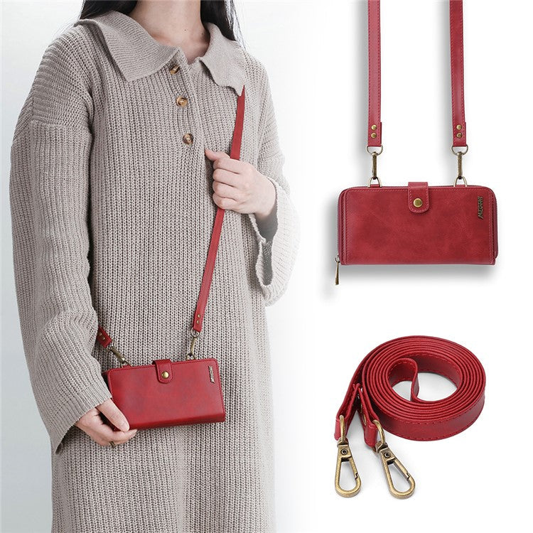 MEGSHI 020 Series Wallet Magnetic Detachable Design Shockproof PU Leather TPU Phone Cover Shoulder Bag for Google Pixel 6 - Red