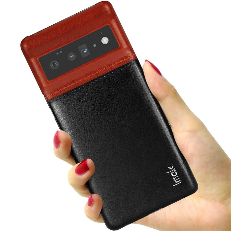 IMAK Ruiyi Series Bi-Color Precise Cutout Anti-Scratch PU Leather Coated PC Phone Cover Shell with Screen Protector for Google Pixel 6 Pro - Brown/Black