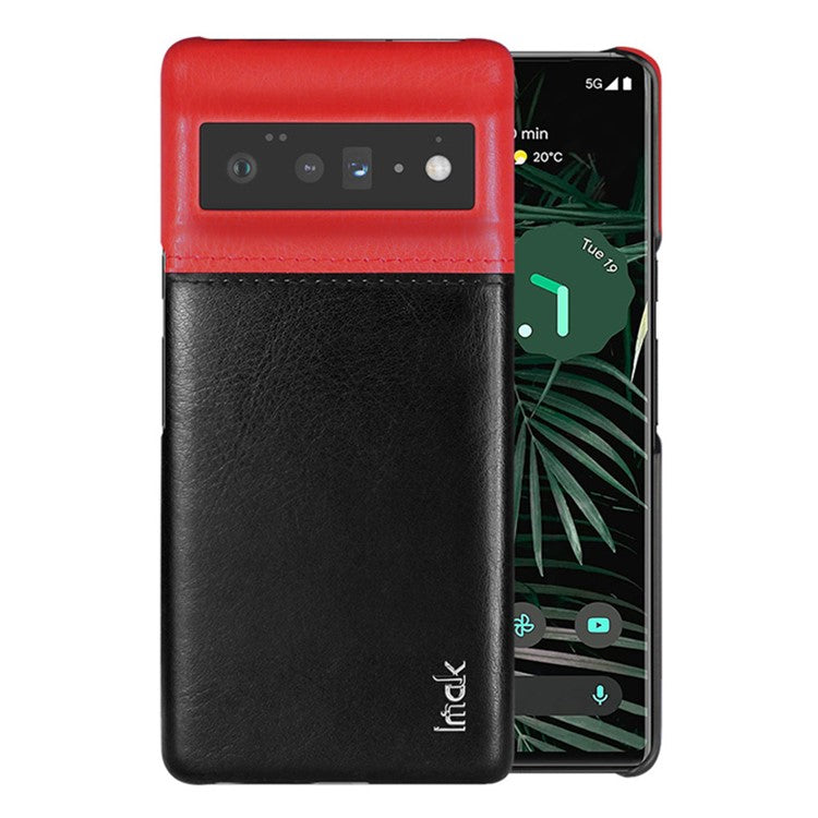 IMAK Ruiyi Series Bi-Color Precise Cutout Anti-Scratch PU Leather Coated PC Phone Cover Shell with Screen Protector for Google Pixel 6 Pro - Red/Black