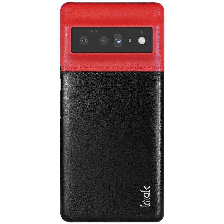 IMAK Ruiyi Series Bi-Color Precise Cutout Anti-Scratch PU Leather Coated PC Phone Cover Shell with Screen Protector for Google Pixel 6 Pro - Red/Black