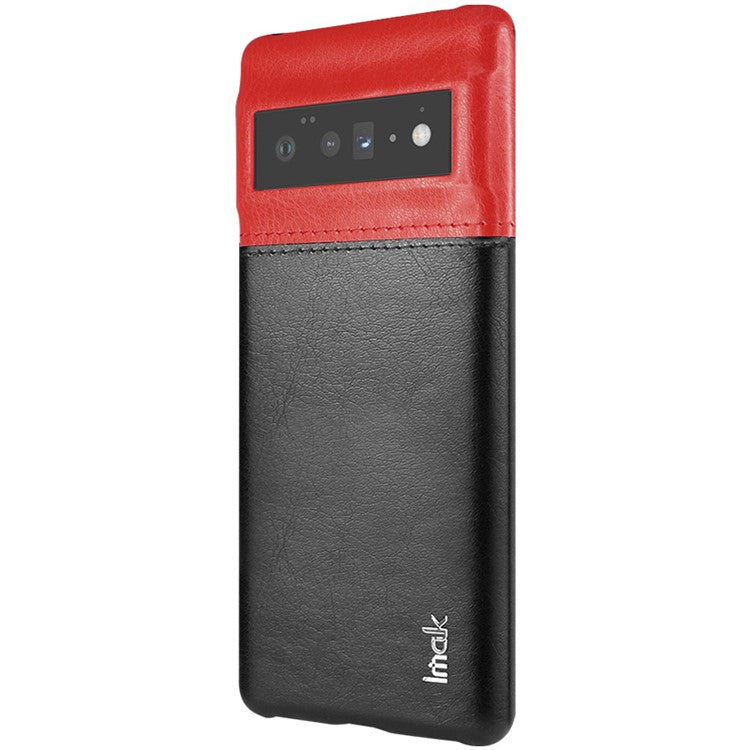 IMAK Ruiyi Series Bi-Color Precise Cutout Anti-Scratch PU Leather Coated PC Phone Cover Shell with Screen Protector for Google Pixel 6 Pro - Red/Black