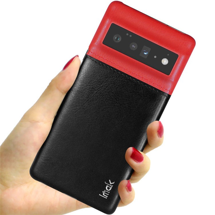 IMAK Ruiyi Series Bi-Color Precise Cutout Anti-Scratch PU Leather Coated PC Phone Cover Shell with Screen Protector for Google Pixel 6 Pro - Red/Black