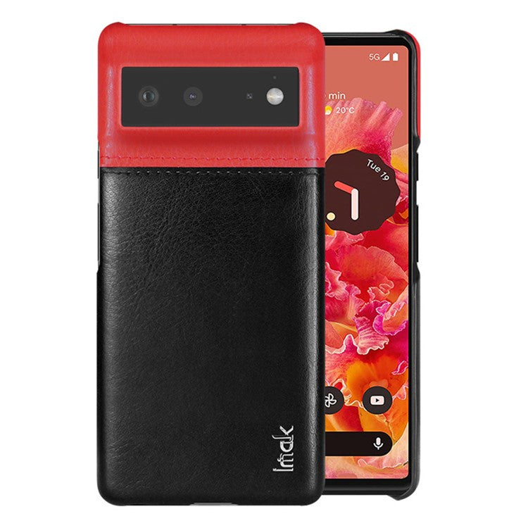IMAK Ruiyi Series Bi-Color Anti-Scratch Slim PU Leather Coated PC Phone Case Shell with Screen Protector for Google Pixel 6 - Red/Black