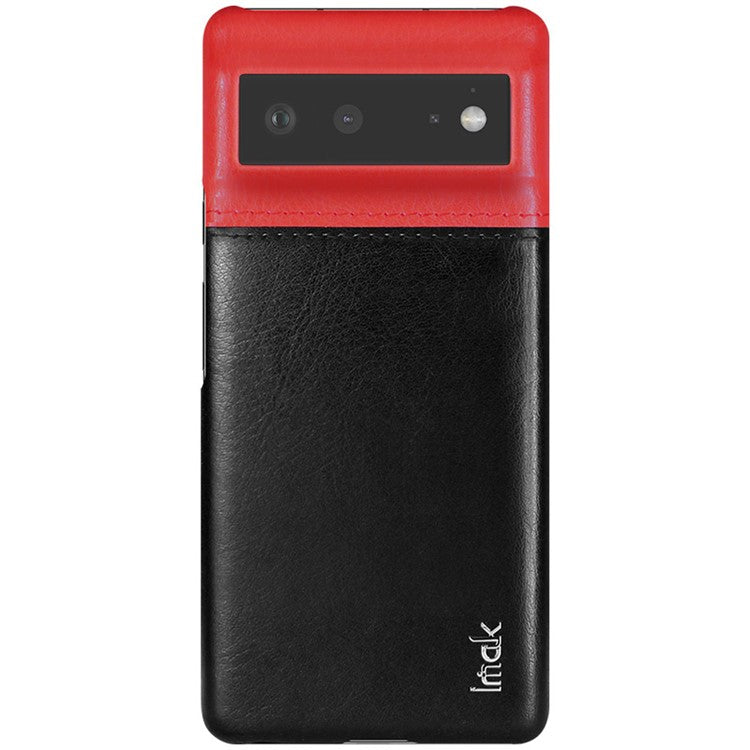 IMAK Ruiyi Series Bi-Color Anti-Scratch Slim PU Leather Coated PC Phone Case Shell with Screen Protector for Google Pixel 6 - Red/Black