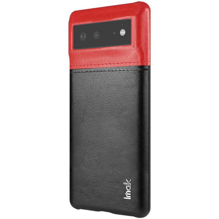 IMAK Ruiyi Series Bi-Color Anti-Scratch Slim PU Leather Coated PC Phone Case Shell with Screen Protector for Google Pixel 6 - Red/Black