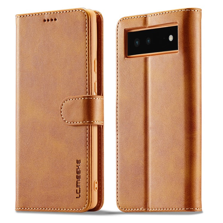 LC.IMEEKE PU Leather Wallet Stand Flip Shockproof Protective Cover for Google Pixel 6 - Yellow