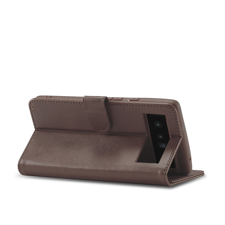 LC.IMEEKE Folio Stand PU Leather Wallet Flip Protective Phone Case Cover for Google Pixel 6 Pro - Brown