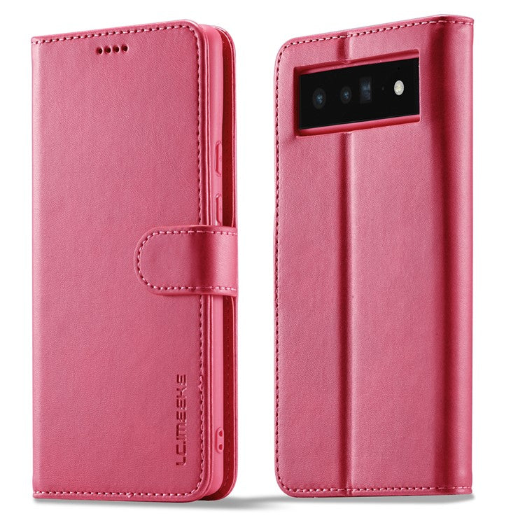 LC.IMEEKE Folio Stand PU Leather Wallet Flip Protective Phone Case Cover for Google Pixel 6 Pro - Rose