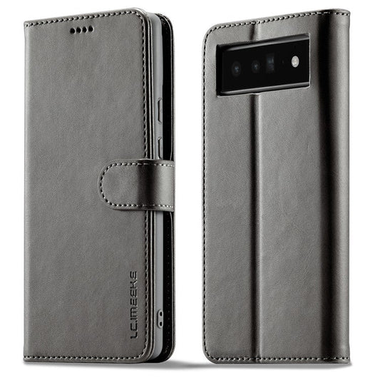 LC.IMEEKE Folio Stand PU Leather Wallet Flip Protective Phone Case Cover for Google Pixel 6 Pro - Grey