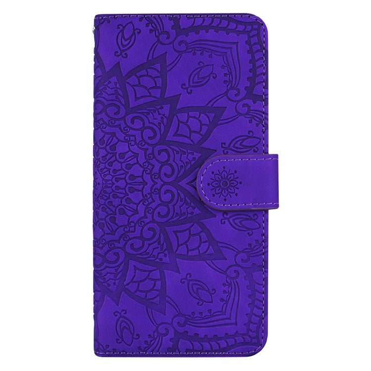 Imprint Flower Phone Cover Well-protected Drop-proof Wallet Design Leather Cover with Stand for Google Pixel 6 - Purple