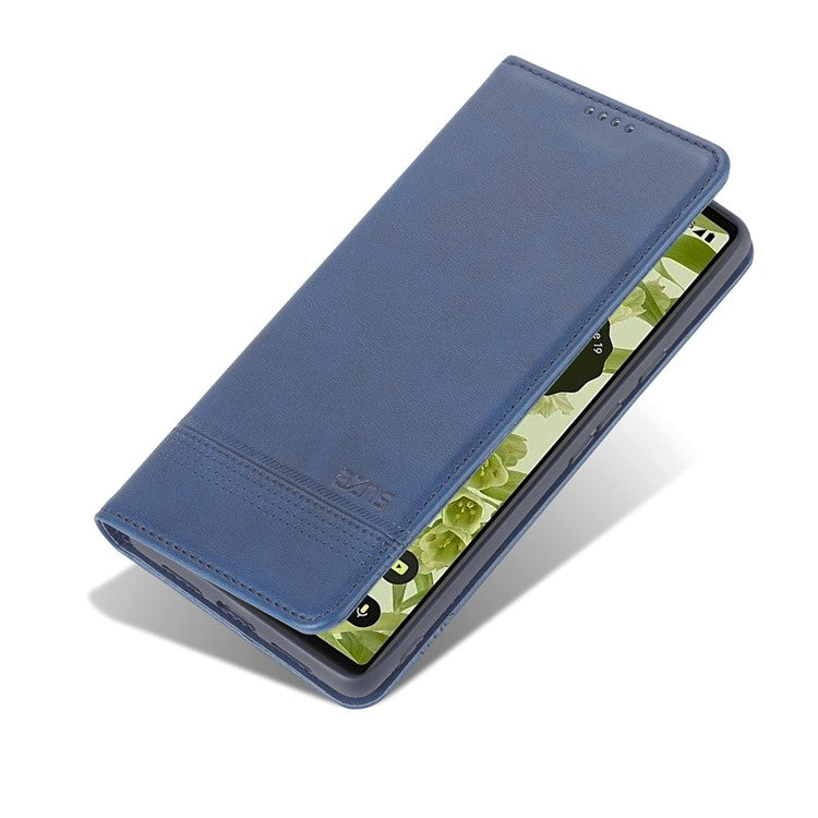AZNS Practical Flip Phone Cover Wallet Design Durable PU Leather Shockproof Phone Case for Google Pixel 6 - Blue