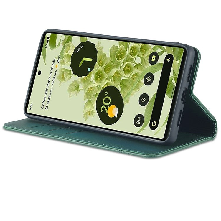 AZNS Practical Flip Phone Cover Wallet Design Durable PU Leather Shockproof Phone Case for Google Pixel 6 - Green