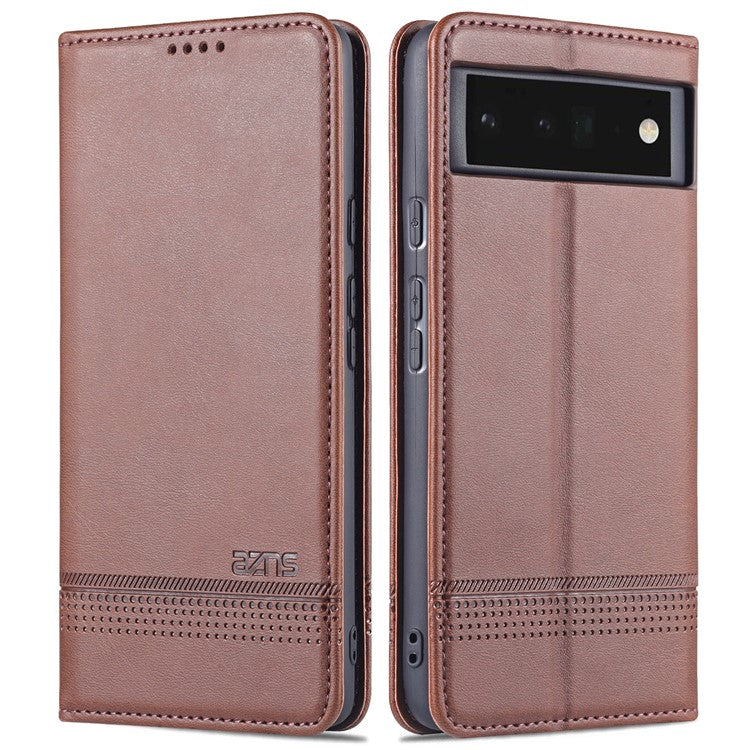 AZNS Practical Flip Phone Cover Wallet Design Durable PU Leather Shockproof Phone Case for Google Pixel 6 - Coffee