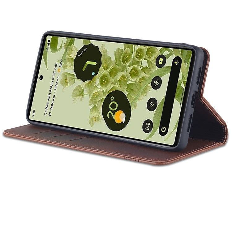 AZNS Practical Flip Phone Cover Wallet Design Durable PU Leather Shockproof Phone Case for Google Pixel 6 - Coffee
