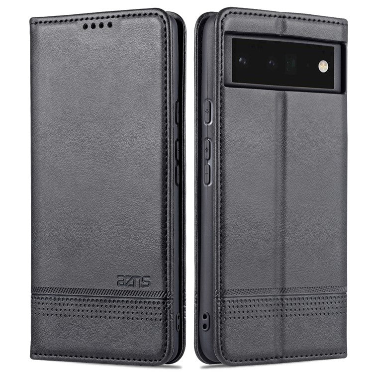 AZNS Practical Flip Phone Cover Wallet Design Durable PU Leather Shockproof Phone Case for Google Pixel 6 - Black