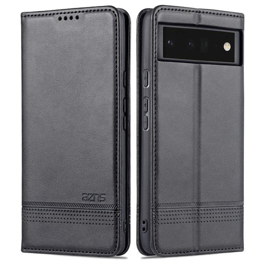 AZNS Practical Flip Phone Cover Wallet Design Durable PU Leather Shockproof Phone Case for Google Pixel 6 - Black