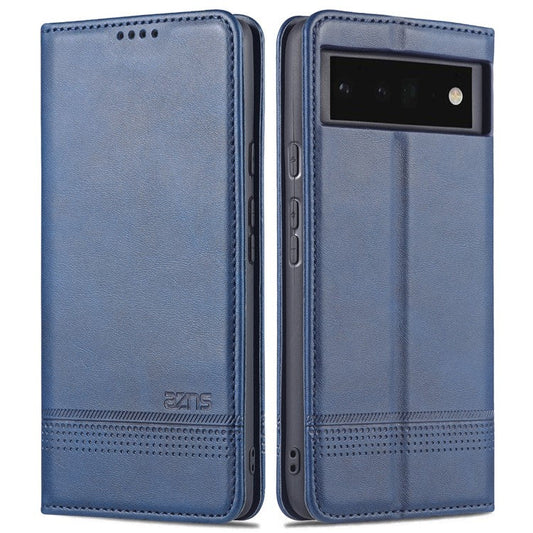 AZNS Smooth Wallet Design Durable PU Leather Shockproof Phone Cover Case for Google Pixel 6 Pro - Blue