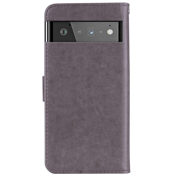 Bling Rhinestone Decor Imprinted Owl Flower Pattern Leather Case Shell with Stand Wallet for Google Pixel 6 - Grey