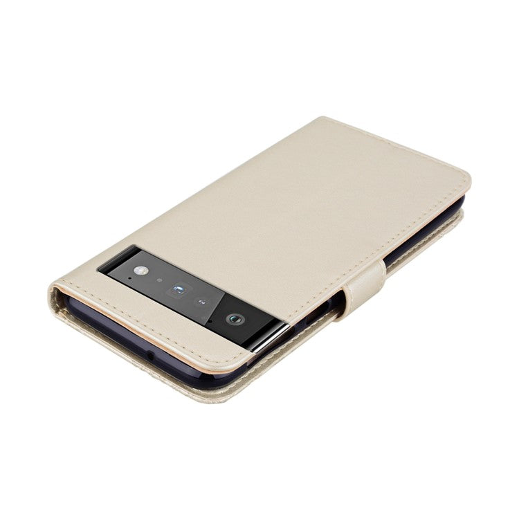 Bling Rhinestone Decor Imprinted Owl Flower Pattern Leather Case Shell with Stand Wallet for Google Pixel 6 - Gold