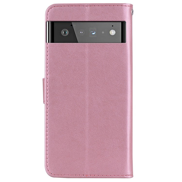 Flip Phone Case Bling Rhinestone Decor Imprinted Owl Flower Pattern Leather Wallet Shell for Google Pixel 6 Pro - Rose Gold