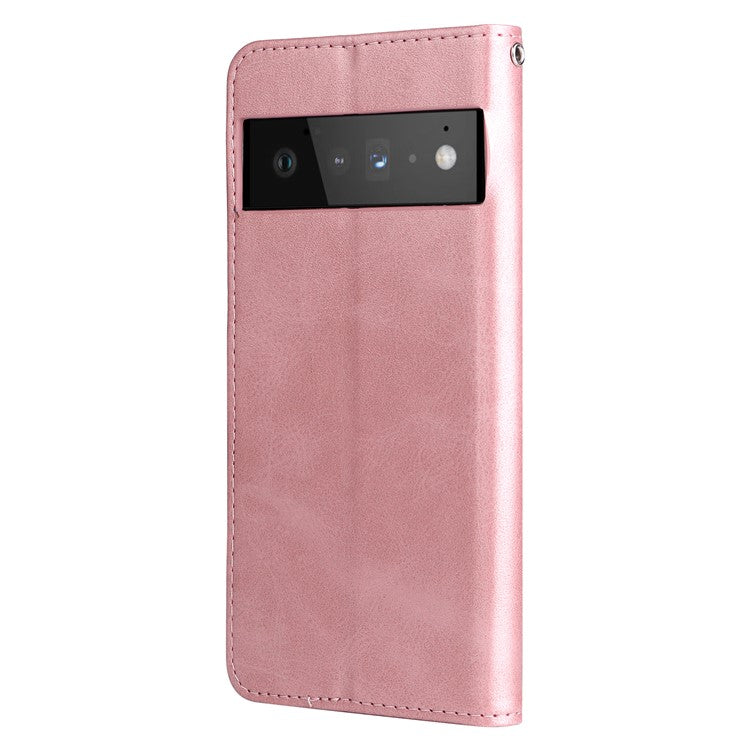 PU Leather Zippered Pocket Phone Case Coin Wallet Stand Folding Case for Google Pixel 6 Pro - Rose Gold