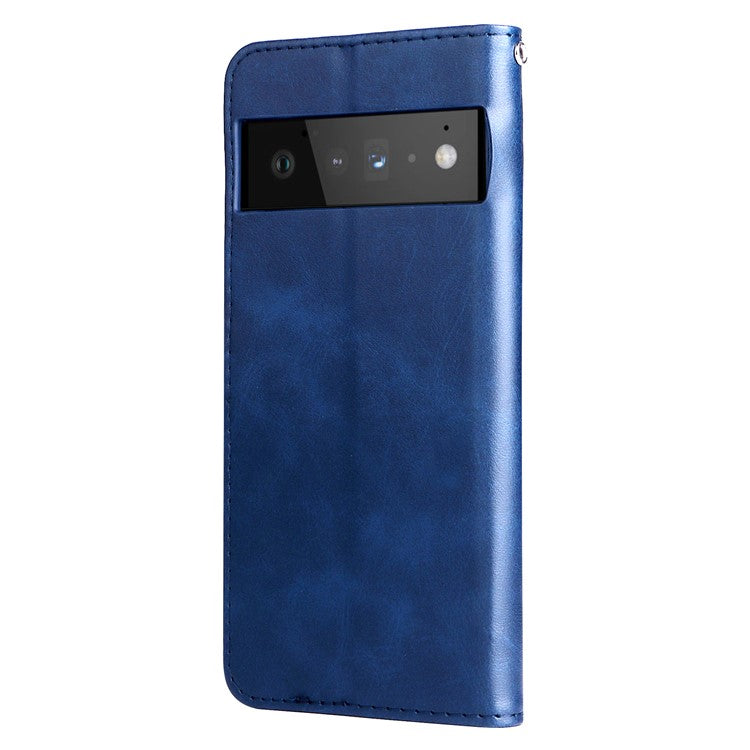 PU Leather Zippered Pocket Phone Case Coin Wallet Stand Folding Case for Google Pixel 6 Pro - Blue