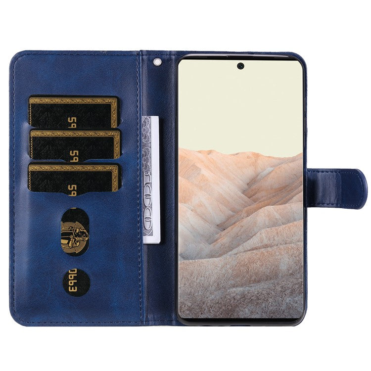 PU Leather Zippered Pocket Phone Case Coin Wallet Stand Folding Case for Google Pixel 6 Pro - Blue
