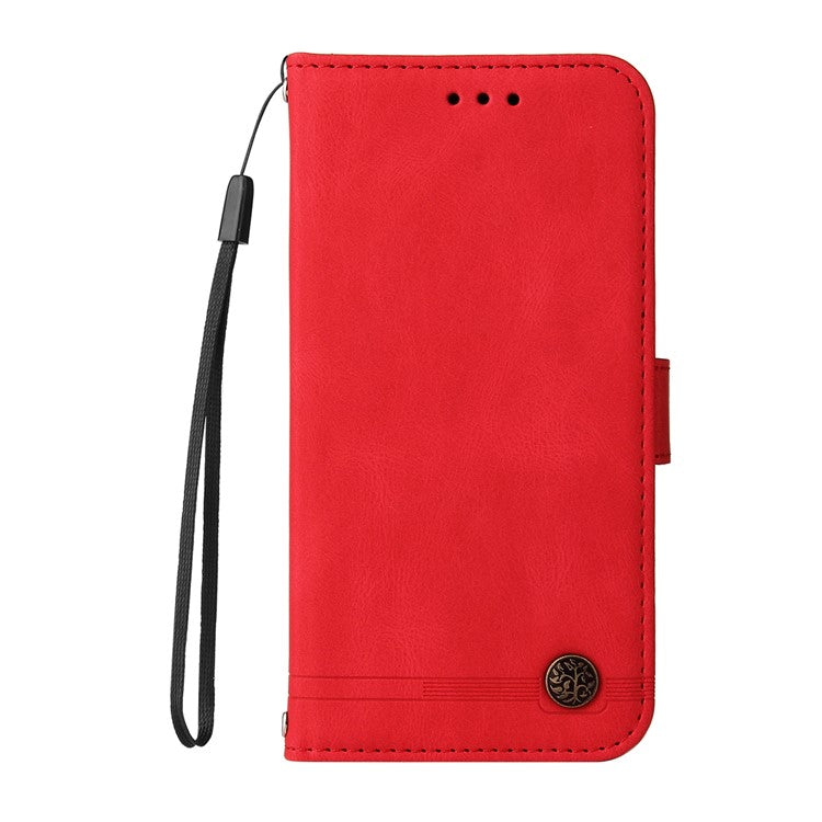 Anti-fingerprint Phone Flip Case Retro Tree Pattern Metal Button Decor Stand Wallet PU Leather+TPU Cover for Google Pixel 6 - Red