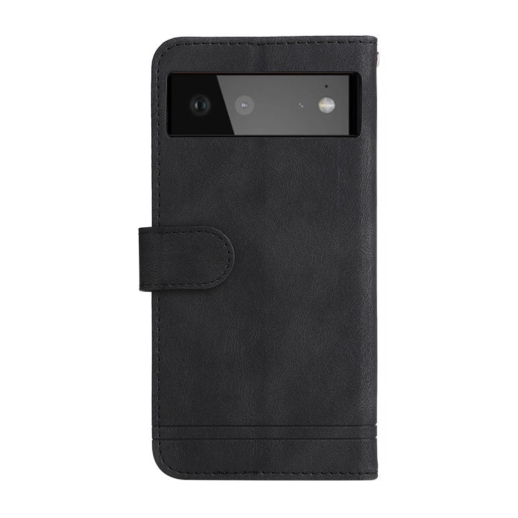 Anti-fingerprint Phone Flip Case Retro Tree Pattern Metal Button Decor Stand Wallet PU Leather+TPU Cover for Google Pixel 6 - Black