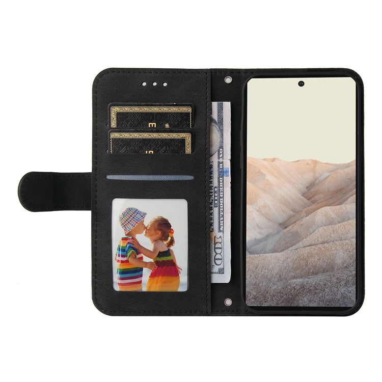 Anti-fingerprint Phone Flip Case Retro Tree Pattern Metal Button Decor Stand Wallet PU Leather+TPU Cover for Google Pixel 6 - Black