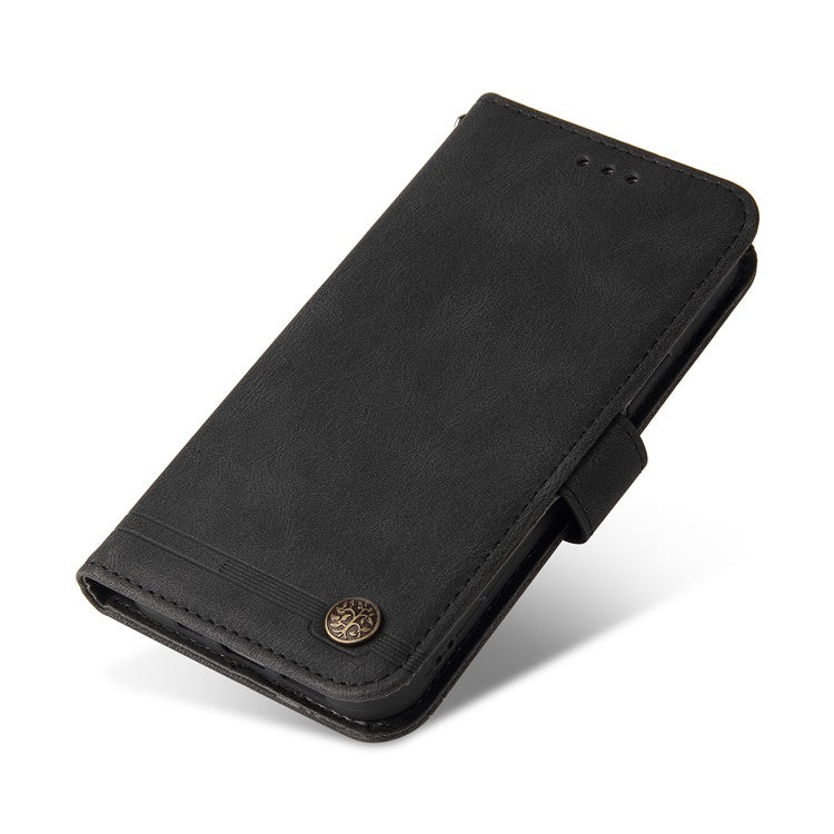 Anti-fingerprint Phone Flip Case Retro Tree Pattern Metal Button Decor Stand Wallet PU Leather+TPU Cover for Google Pixel 6 - Black